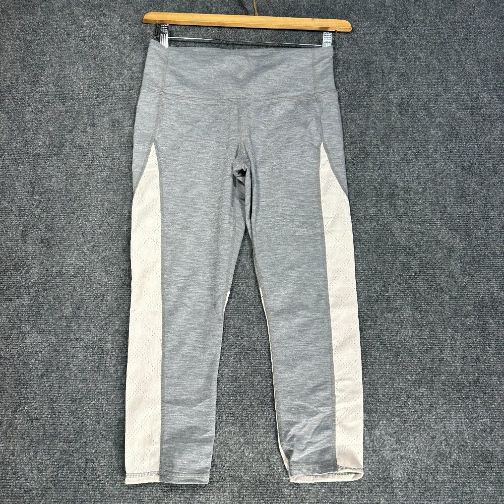 Athleta Pants Chaturanga Cropi Womens Medium Gray White Open Knit Side Stretch